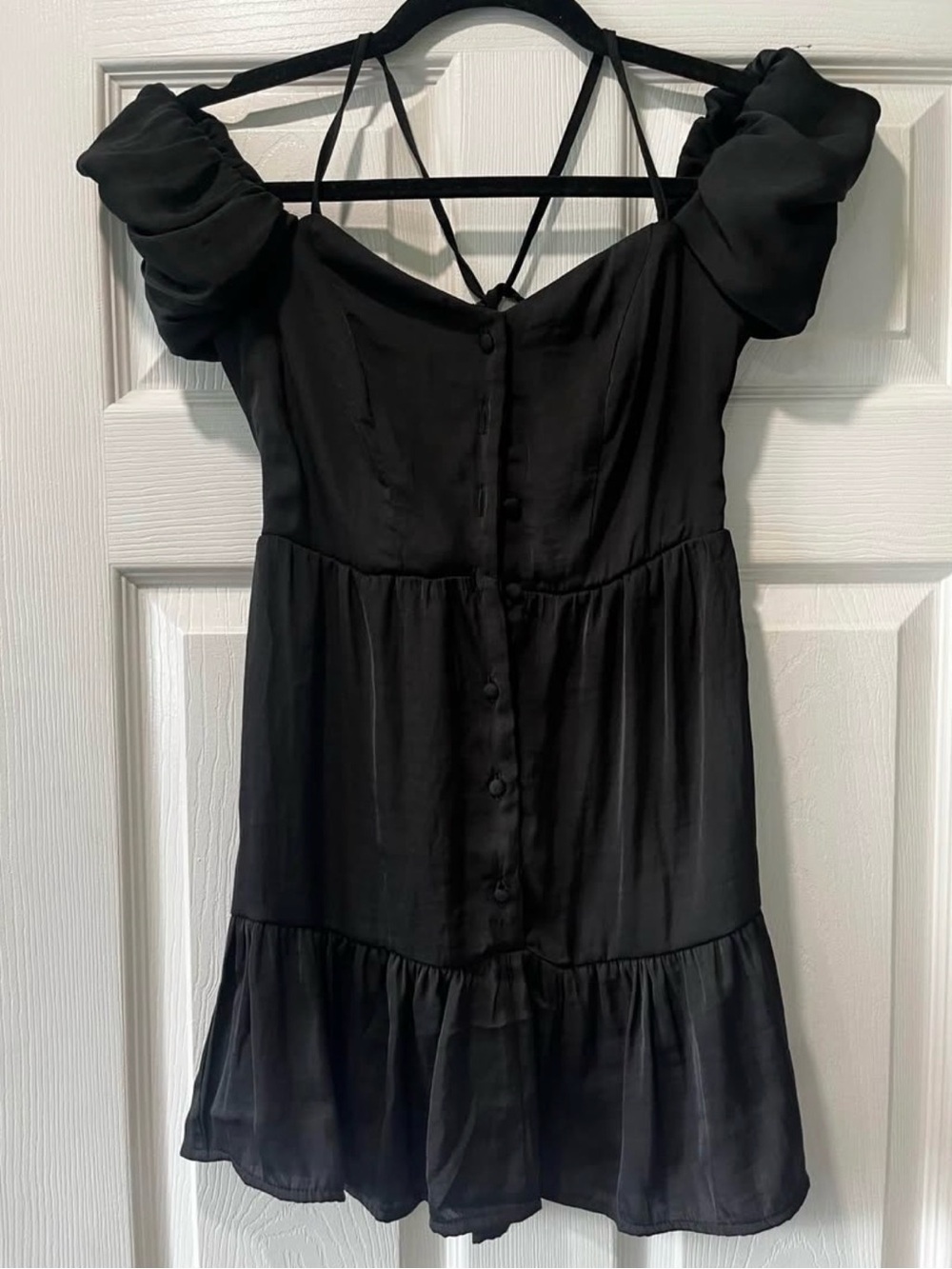 Urban Outfitters Black Off-Shoulder Puff Sleeve Mini Dress